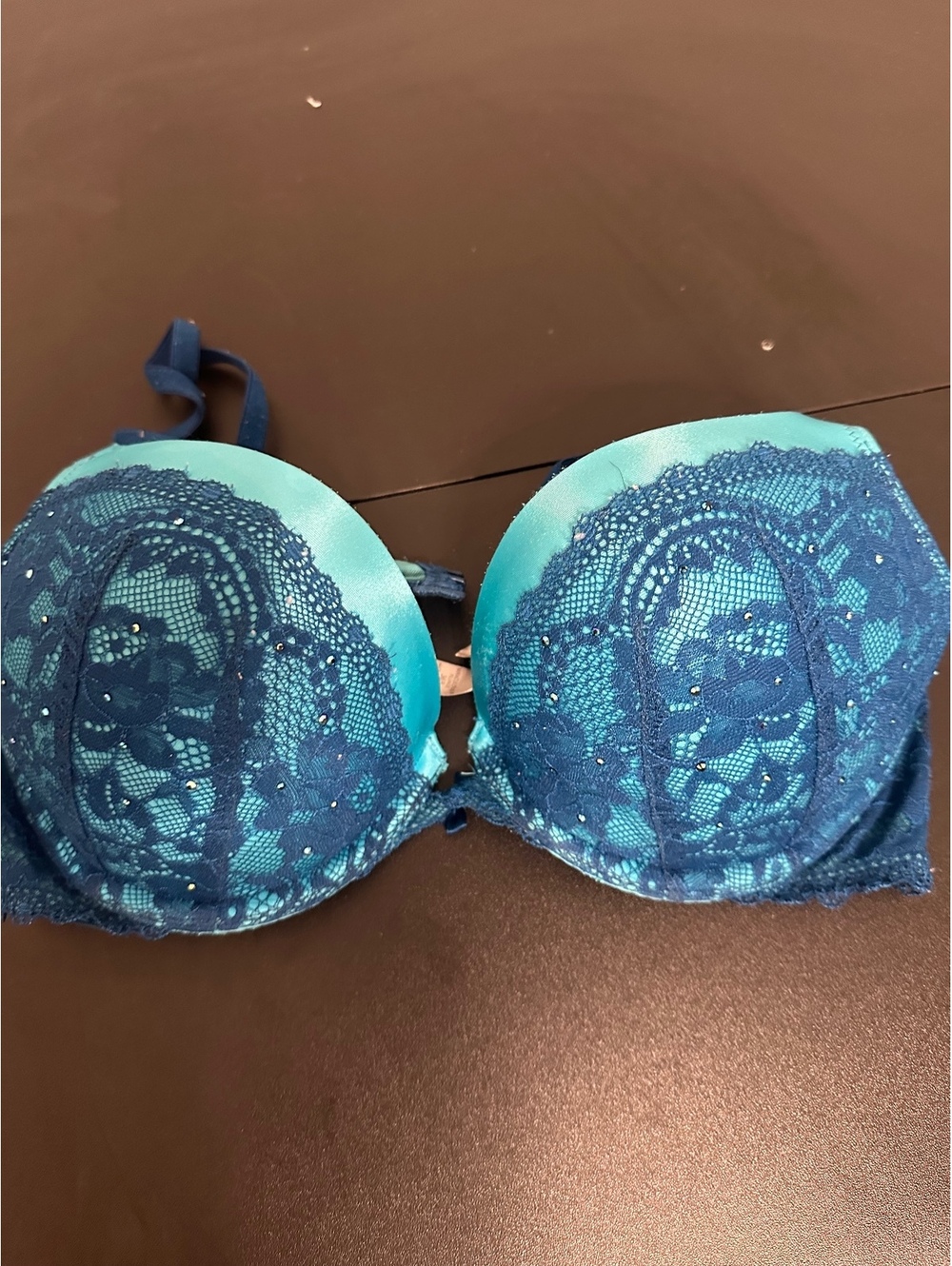 Victoria's Secret Miraculous Plunge blue lace bra